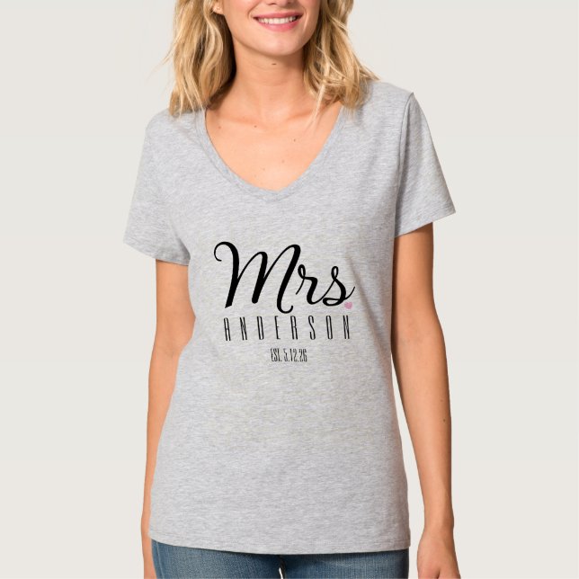 Camiseta Sra Moderna Letra Personalizada Fecha de Boda Reci (Anverso)