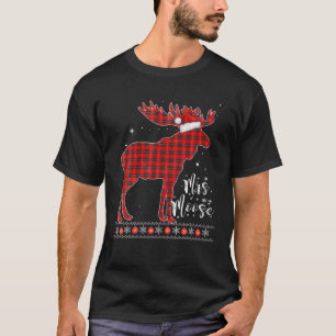 Camiseta Sra. Moose   Red Plaid Buffalo Mating Family Paj