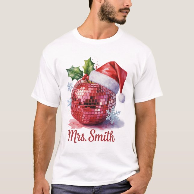 Camiseta Sra. Smith Personalized Disco Ball Santa Hat Xmas (Anverso)