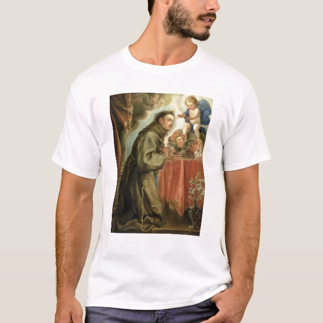 Camiseta St Anthony de Padua que adora al niño de Cristo (Anverso)