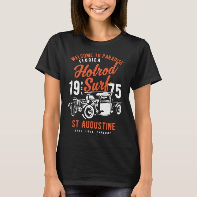 Camiseta St Augustine Florida Retro Hotrod Surf Distressed  (Anverso)