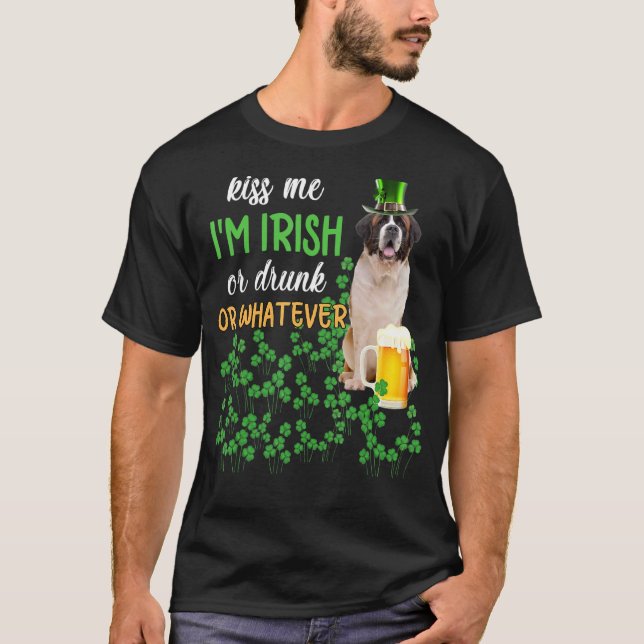 Camiseta St Bernard Me Besa Soy Irlandés O Borracho O Lo Qu (Anverso)