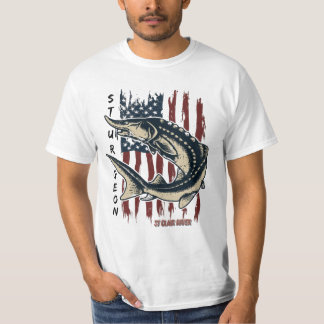 Camiseta St Clair River Sturgeon Fish with Flag Shirt