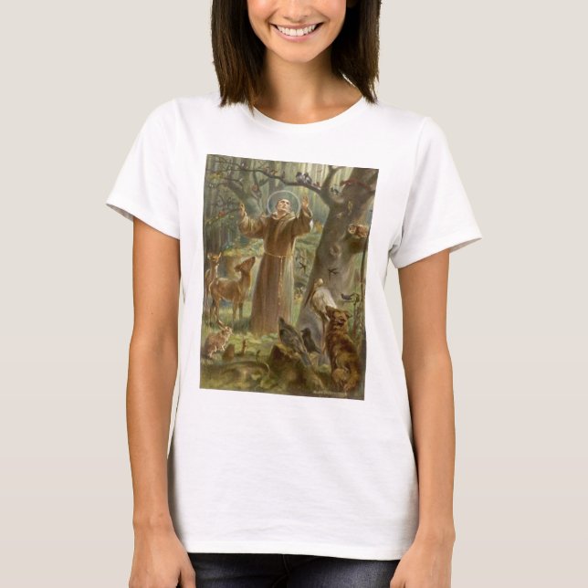 Camiseta St Francis de Assisi rodeó por los animales (Anverso)