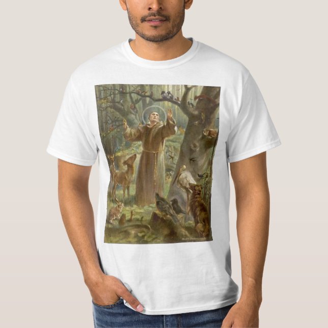 Camiseta St Francis de Assisi rodeó por los animales (Anverso)