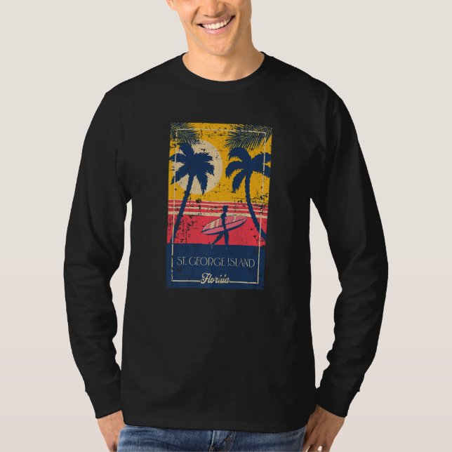 Camiseta St George Island Florida Retro Surfer Distressed (Anverso)