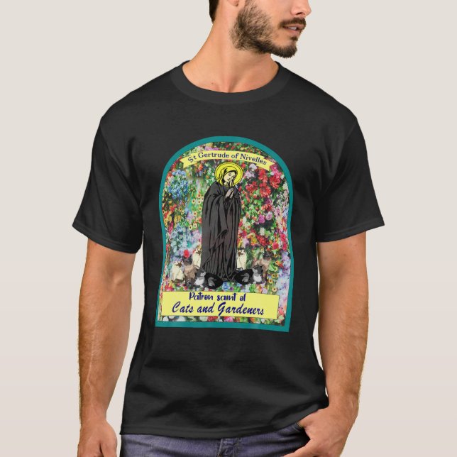 Camiseta St Gertrude De Nivelles. Patrono De Gatos Y (Anverso)
