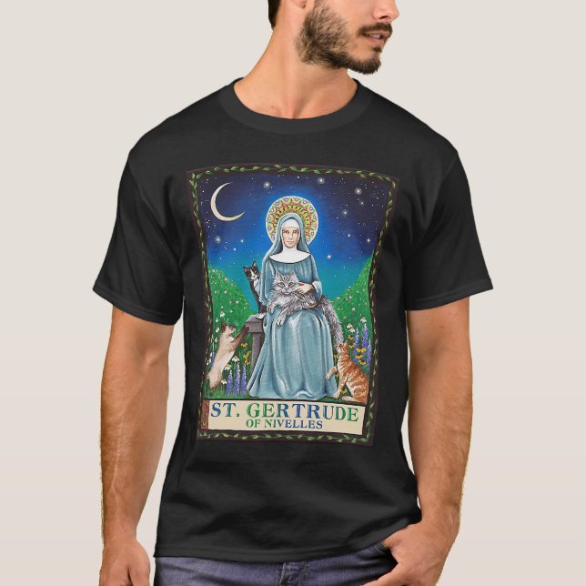 Camiseta St Gertrude of Nivelles Patron Saint of Cats Gifts (Anverso)