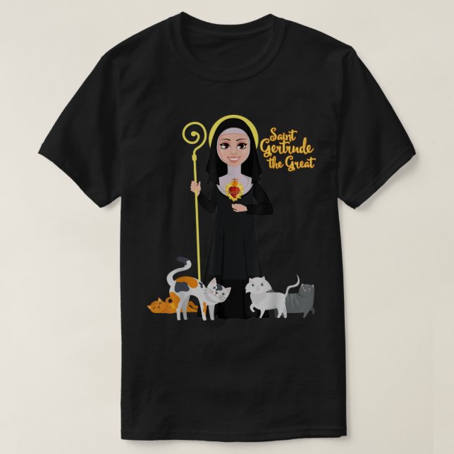 Camiseta St Gertrude Patron Saint of Cats Lovers Great Nive (Diseño del anverso)