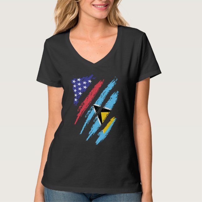 Camiseta St Lucian American Patriot Grown Heart Flag Stripe (Anverso)