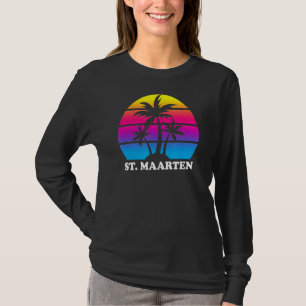 Camiseta St Maarten Retro Palm Tree Sunset Beach T
