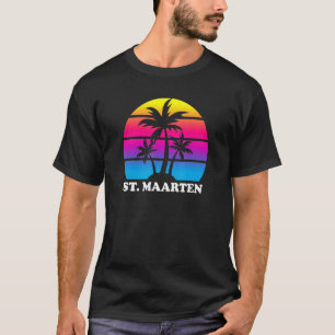 Camiseta St Maarten Retro Palm Tree Sunset Beach T