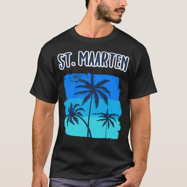 Camiseta St. Maarten Retro Vacation Souvenir Palmeras (Anverso)