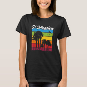 Camiseta St Maarten Vacation Souvenir Rainbow Palm Trees Cr