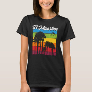 Camiseta St Maarten Vacation Souvenir Rainbow Palm Trees Cr