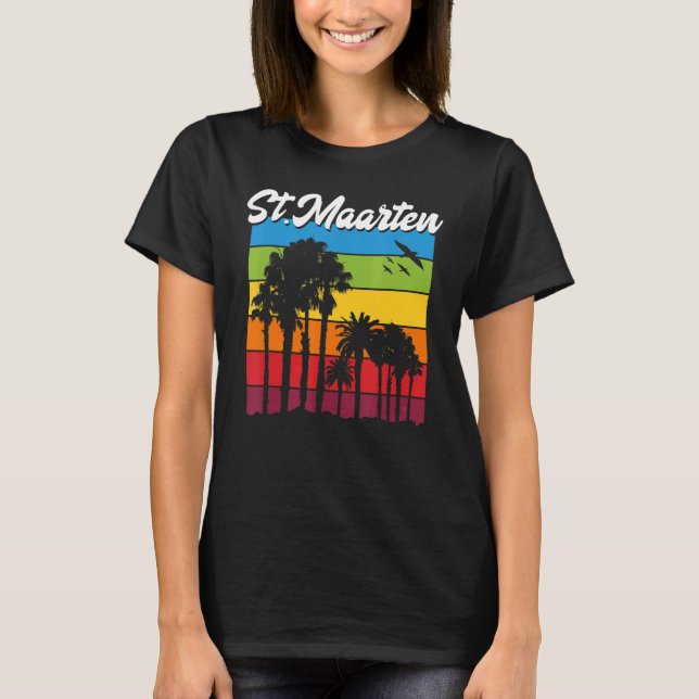 Camiseta St Maarten Vacation Souvenir Rainbow Palm Trees Cr (Anverso)
