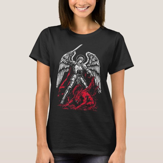 Camiseta St Michael The Archangel Defeats Satan Catholic  (Anverso)