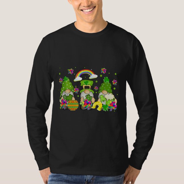 Camiseta St Patrick Day Gnome Puzzle Pizzle Shamrock Autism (Anverso)