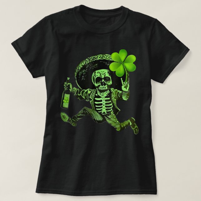 Camiseta St Patrick Day Skeleton Bebe Wine Clover Shamr (Diseño del anverso)