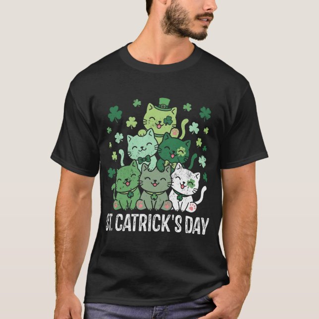 Camiseta St Patricks Catricks Day Funny Cats Shamrock (Anverso)