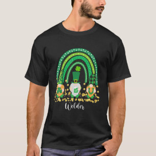 Camiseta St Patricks Cute Lucky Funny Welder Gnome Rainbow
