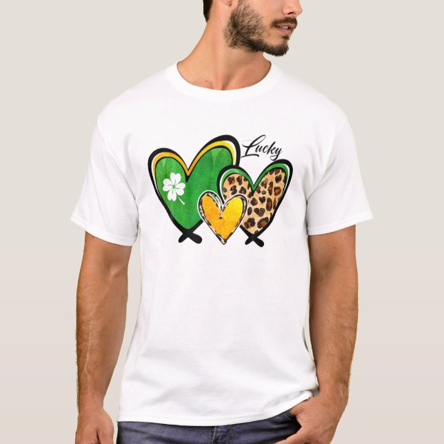 Camiseta St. Patrick's Day Apparel Leopard Lucky Hearts Sha (Anverso)