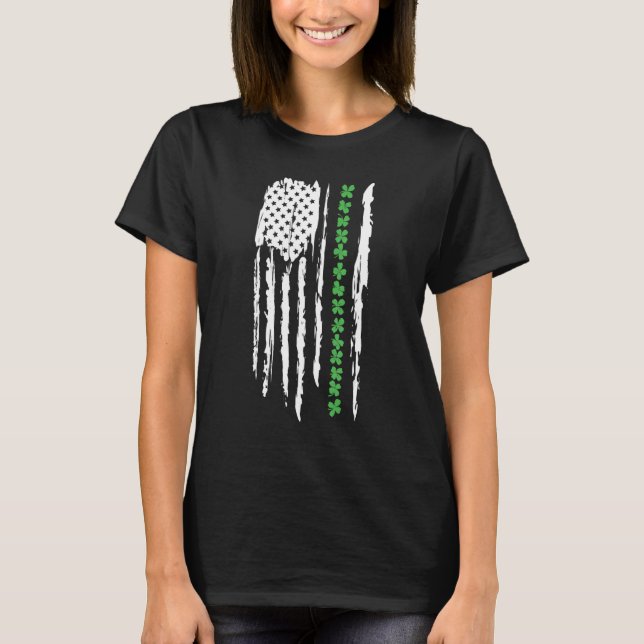 Camiseta St Patrick's Day Bandera de EE.UU. shamrock verde  (Anverso)