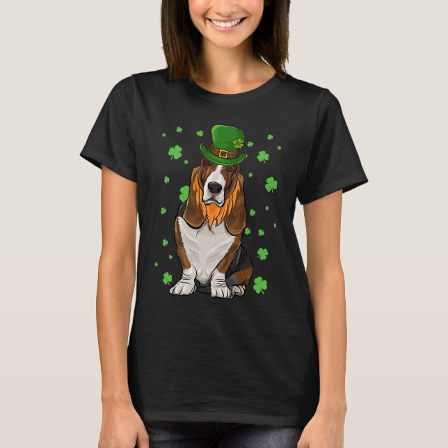 Camiseta St Patricks Day Basset Hound Dog Shamrock (Anverso)