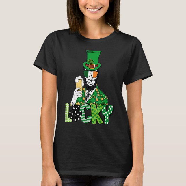 Camiseta St Patrick's Day Beer Funny Lucky Abraham Lincoln (Anverso)