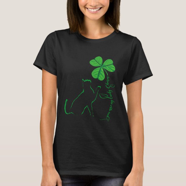 Camiseta St Patricks Day Black Cat My Lucky Charm Shamrock  (Anverso)