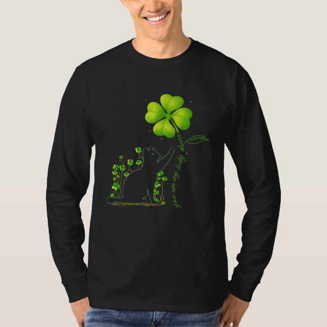 Camiseta St Patricks Day Black Cat My Lucky Charm Shamrock (Anverso)