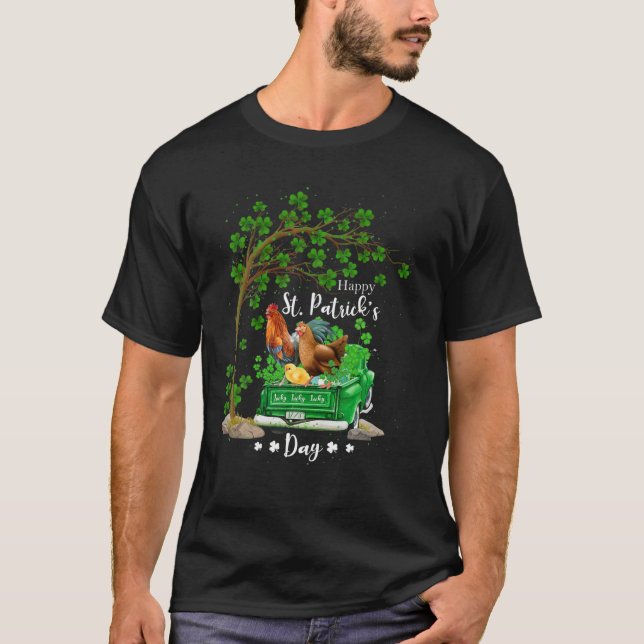 Camiseta St Patricks Day Camión de pollo Familia Shamrock C (Anverso)