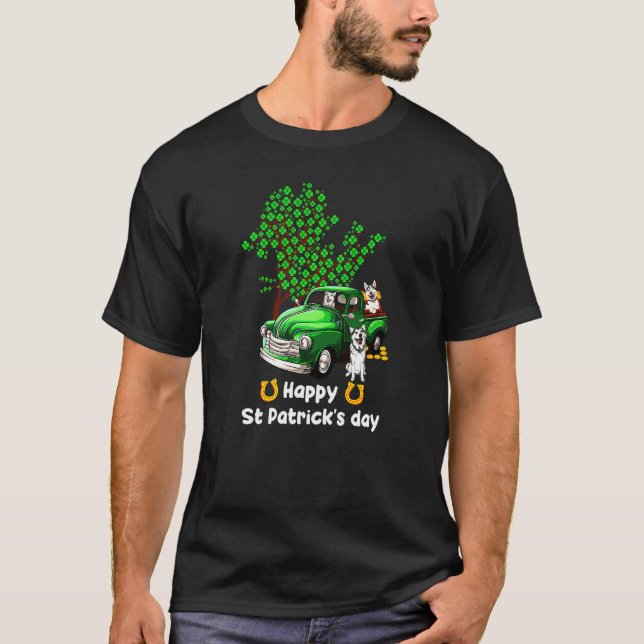 Camiseta St Patricks Day Camión Shamrock Paw Perros Mujeres (Anverso)