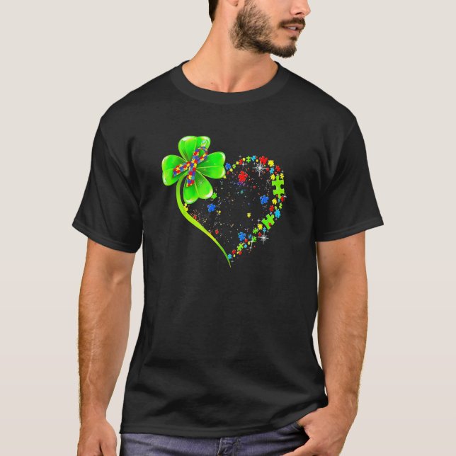 Camiseta St Patricks Day Clover Autism Funny Autism Awarene (Anverso)