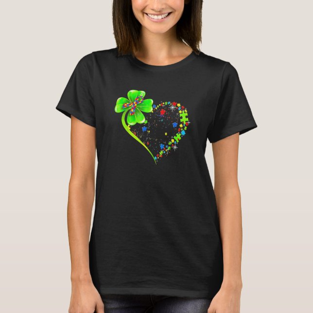 Camiseta St Patricks Day Clover Autism Funny Autism Awarene (Anverso)