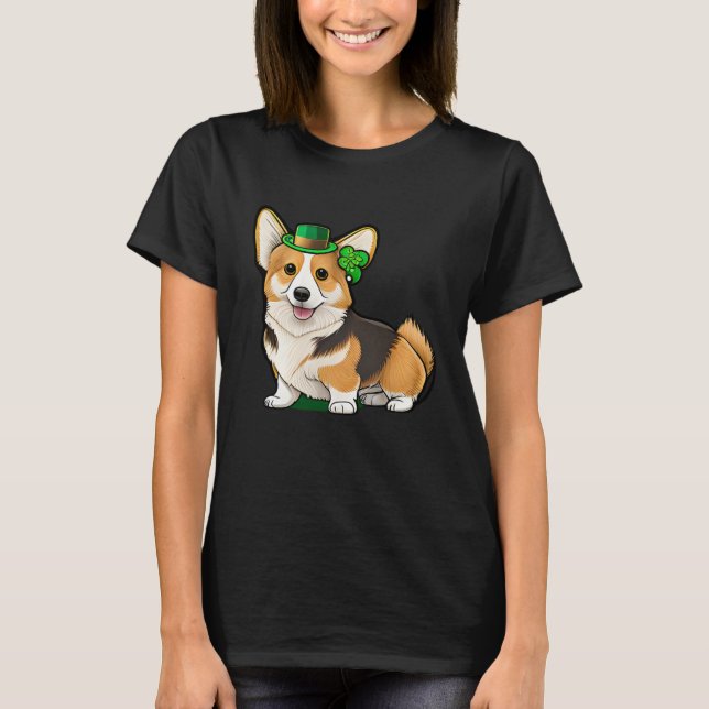 Camiseta St Patrick's Day Corgi Dog Irish Shamrock Leprecha (Anverso)