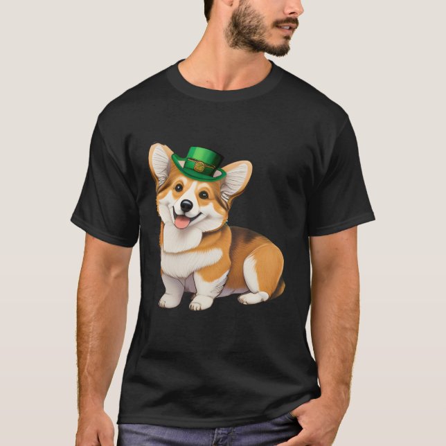 Camiseta St Patrick's Day Corgi Dog Irish Shamrock Leprecha (Anverso)