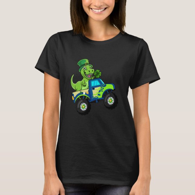 Camiseta St Patricks Day Cute Dinosaur Monster Truck (Anverso)