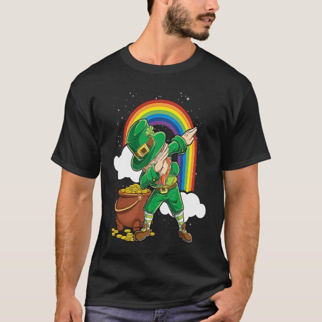 Camiseta St Patricks Day Dabbing Leprechaun Boys Girls Men  (Anverso)