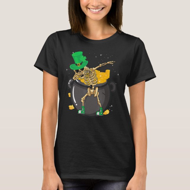 Camiseta St Patricks Day Dabbing Leprechaun Day Skull Kids  (Anverso)
