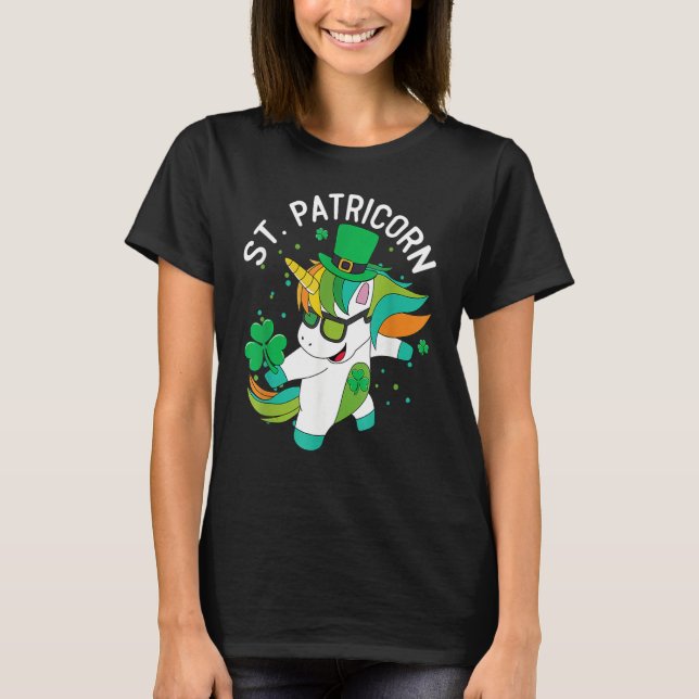 Camiseta St Patricks Day Dabbing Unicorn Leprechaun Leprico (Anverso)