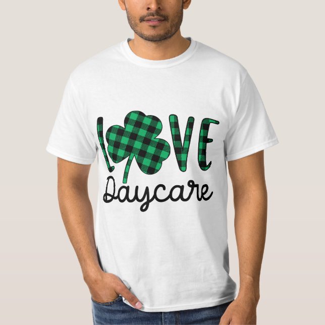 Camiseta St Patricks Day Daycare Teacher Plaid Shamrock  (Anverso)