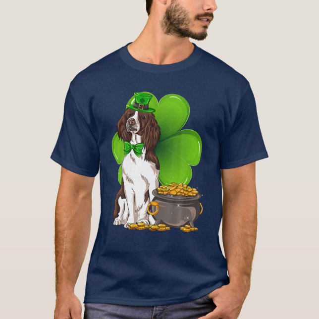 Camiseta St Patrick's Day English Springer Spaniel Shamrock (Anverso)