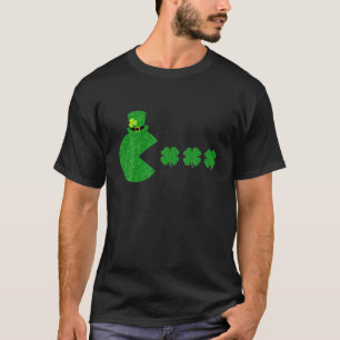 Camiseta St Patricks Day Gamer Leprechaun Comiendo Shamrock