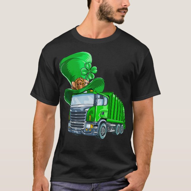 Camiseta St Patricks Day Garbage Truck  Shamrock Men Kids (Anverso)