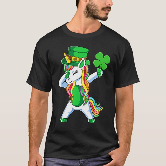 Camiseta St Patricks Day Girls Dabbing Unicorn Leprechaun L (Anverso)
