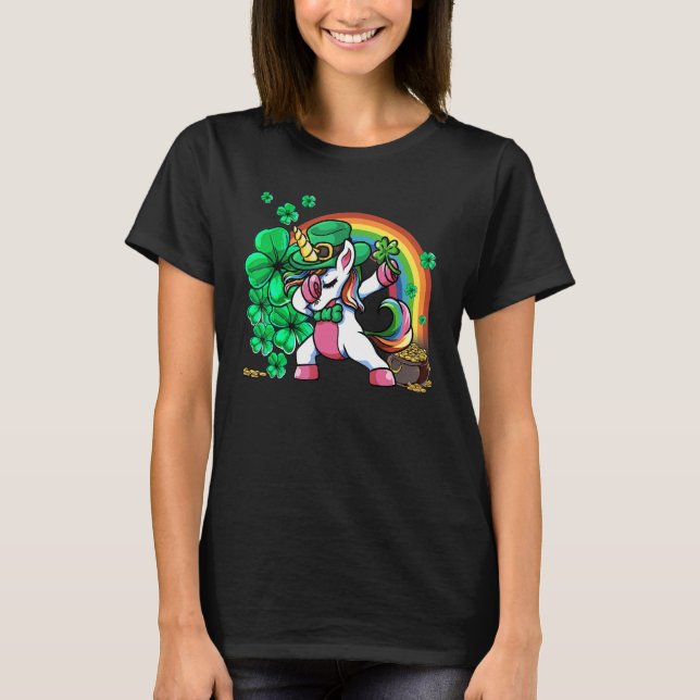 Camiseta St Patricks Day Girls Dabbing Unicorn Leprechaun L (Anverso)
