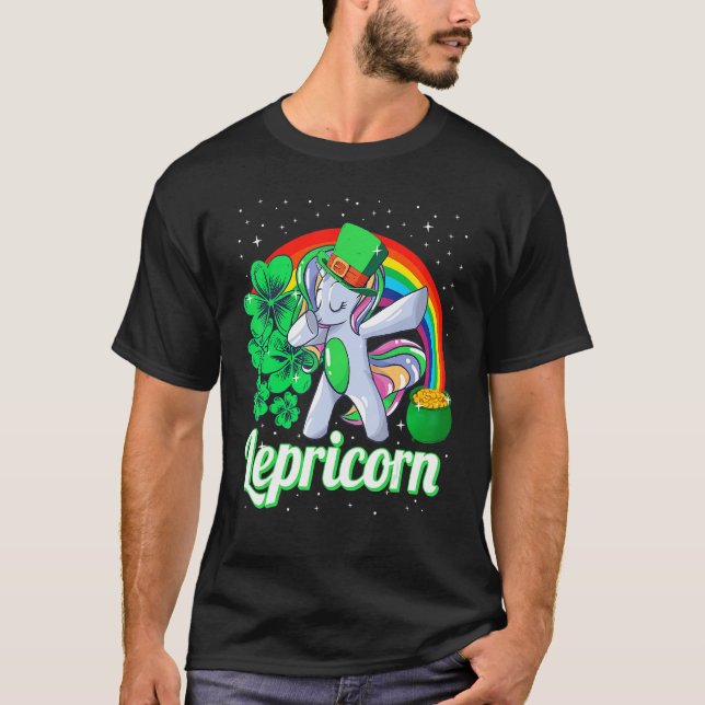 Camiseta St Patricks Day Girls Dabbing Unicorn Leprechaun L (Anverso)