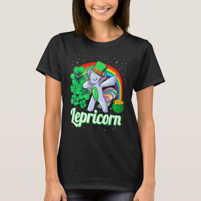 Camiseta St Patricks Day Girls Dabbing Unicorn Leprechaun L (Anverso)