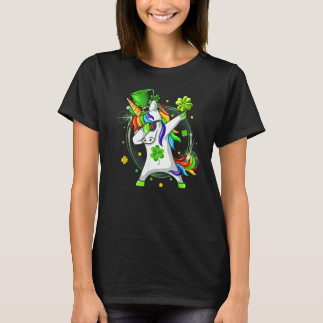 Camiseta St Patricks Day Girls Dabbing Unicorn Leprechaun L (Anverso)